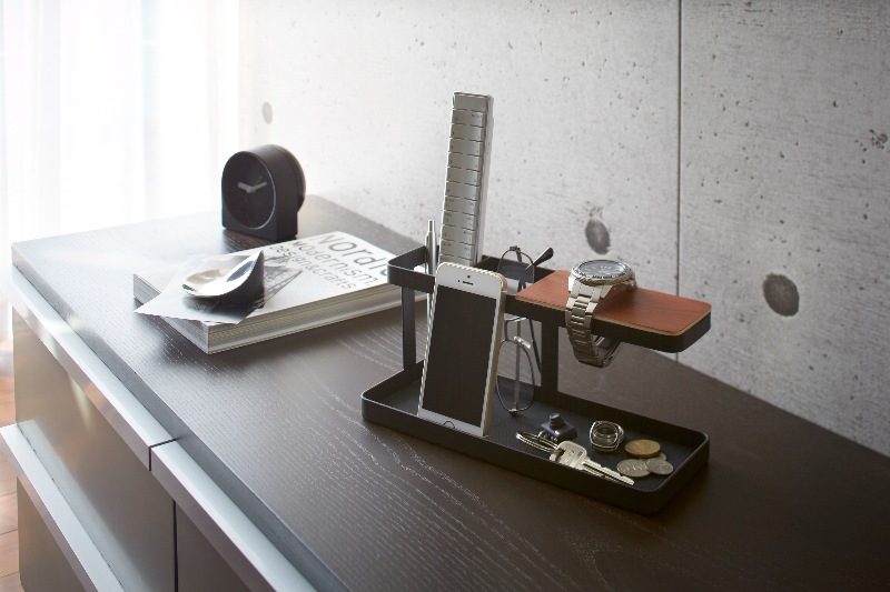 Elegante Organizer da Scrivania 'Tower' in Acciaio e Legno - Yamazaki